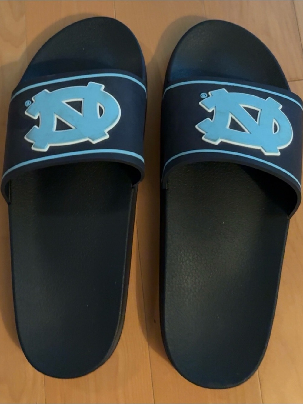 Men's/Mens Navy Slide Sandals with Light Blue Logo - UNC Style